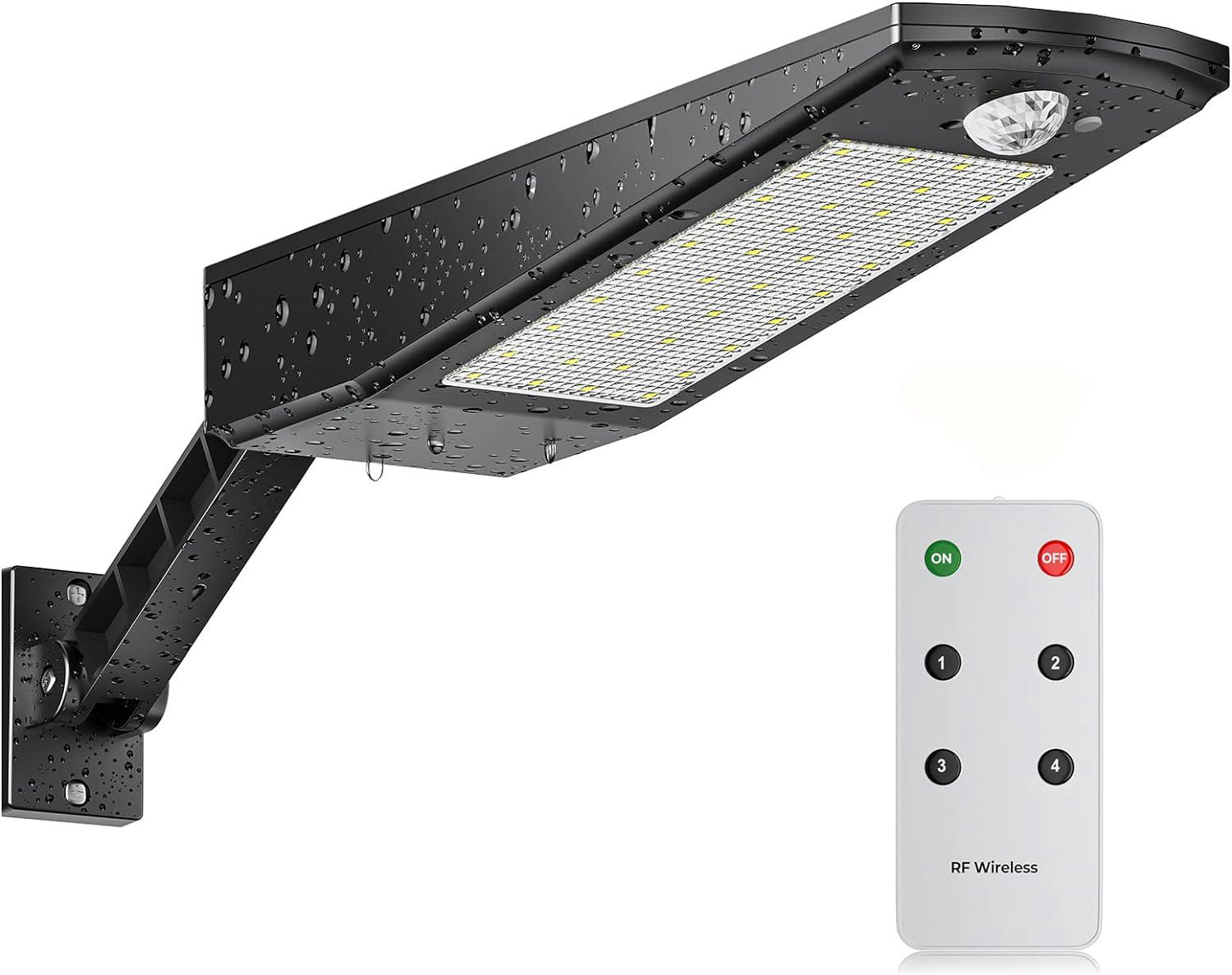 48 LED 4500mAh Lampa Słoneczna 900lm IP65 Wodoodporna Lampa Zewnętrzna Czarna z regulowanym uchwytem i pilotem (Białe światło)