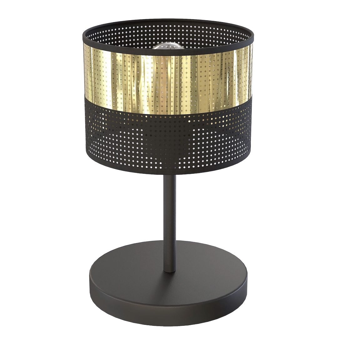 Lampa stołowa perforowany klosz LUX 1xE27x15W metal czarno-złota wym:33x20x20cm IP20 Emibig