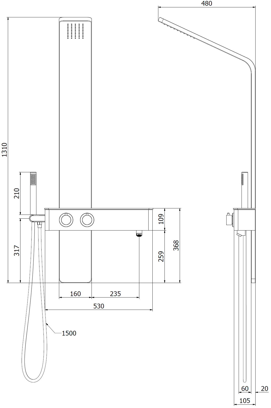 Mexen Strit panel prysznicowy, czarny - 7625-02-70