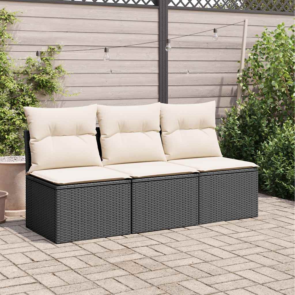 Sofa ogrodowa z poduszkami, 3-osobowa, czarna, polirattan