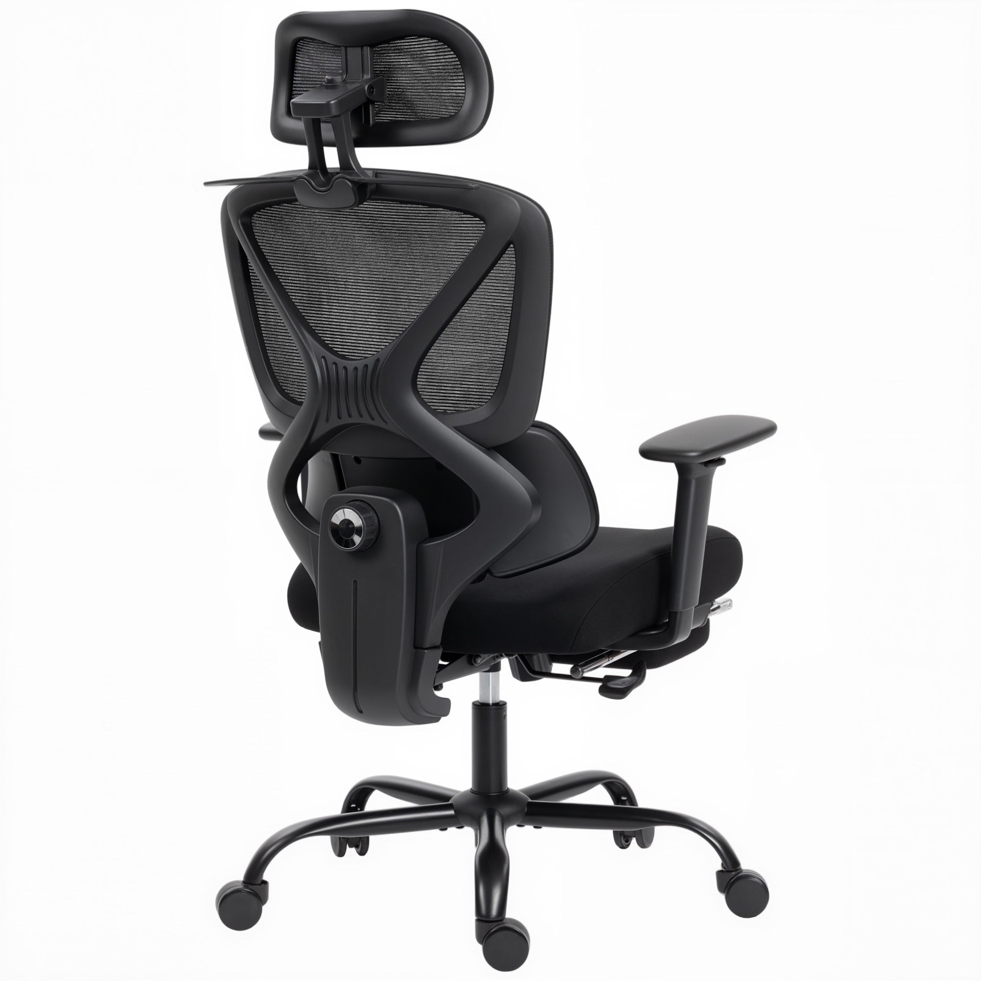 Ergonomiczny i przewiewny fotel biurowy z dynamicznym podparciem lędźwiowym i podnóżkiem, 73 x 75 x 120-128 cm, kolor czarny