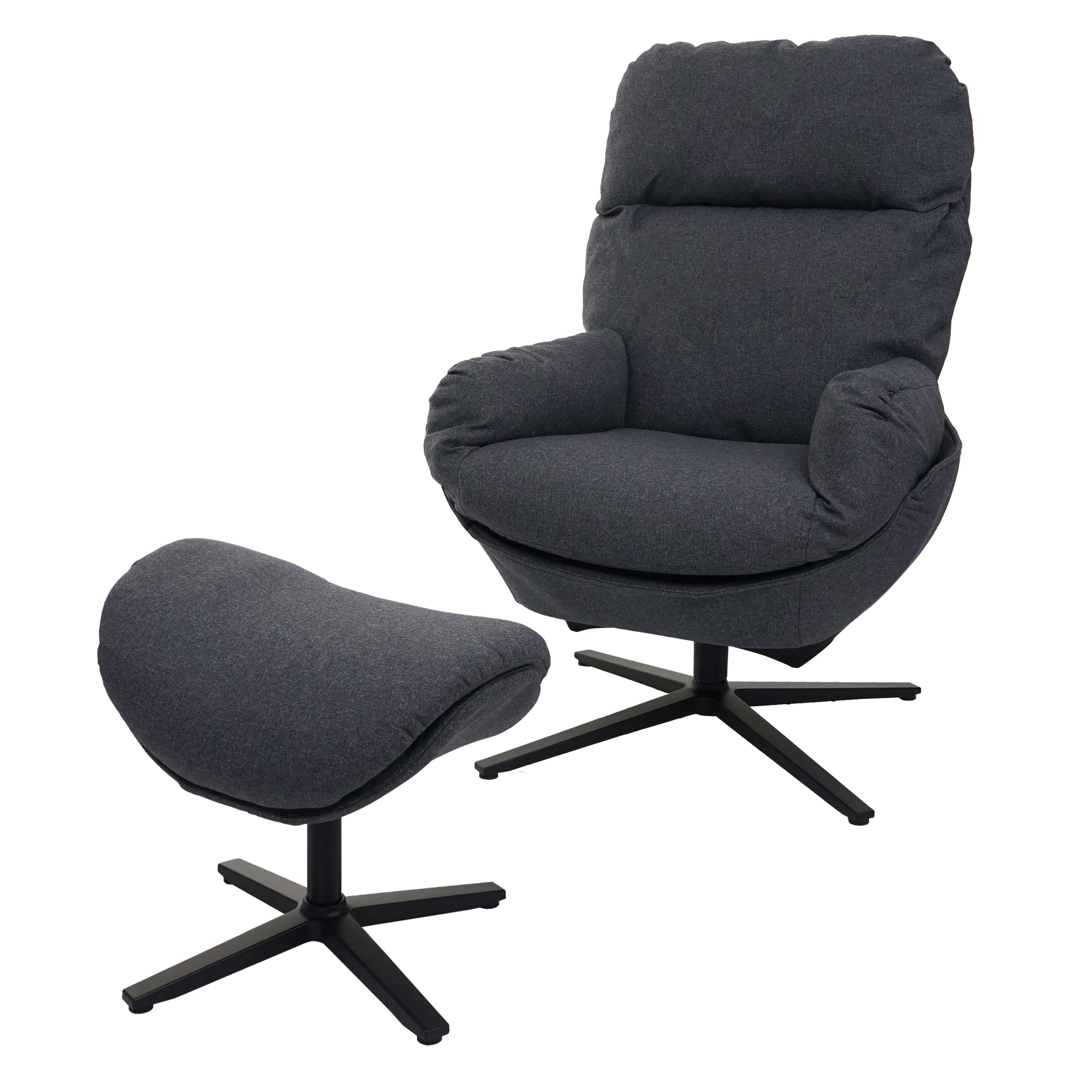 Leżanka + taboret HWC-L12, fotel TV fotel bujany, funkcja obrotowa, metal tkanina/tkanina ~ ciemnoszary