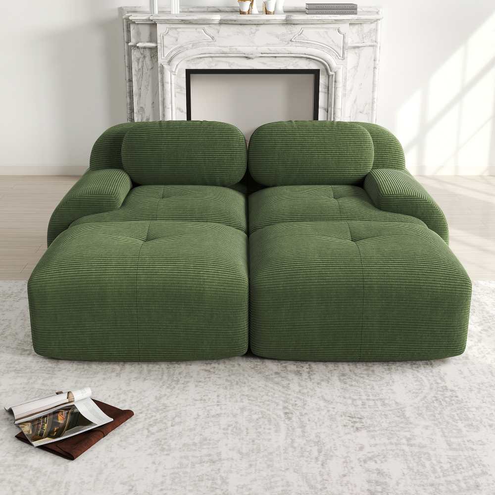 Modułowa sofa 2-osobowa z kordu z szezlongiem, ergonomiczna i antypoślizgowa