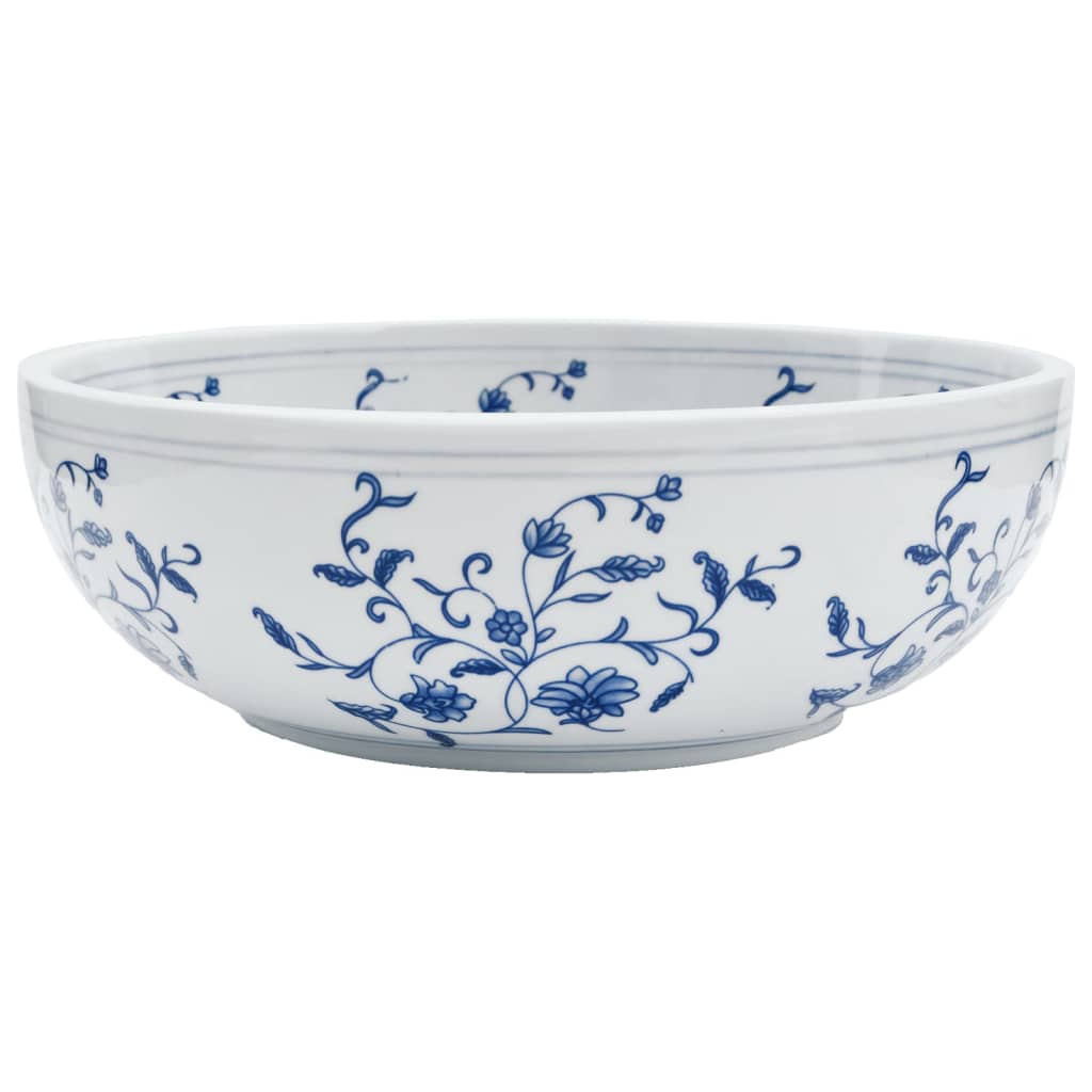 Umywalka Nablatowa Ceramiczna Okrągła Biało-Niebieska do Łazienki 41 cm