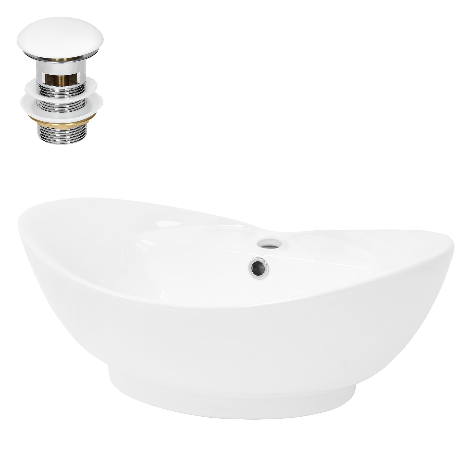 Biała umywalka ceramiczna z zestawem odpływowym i przelewem 590 x 205 x 395 mm