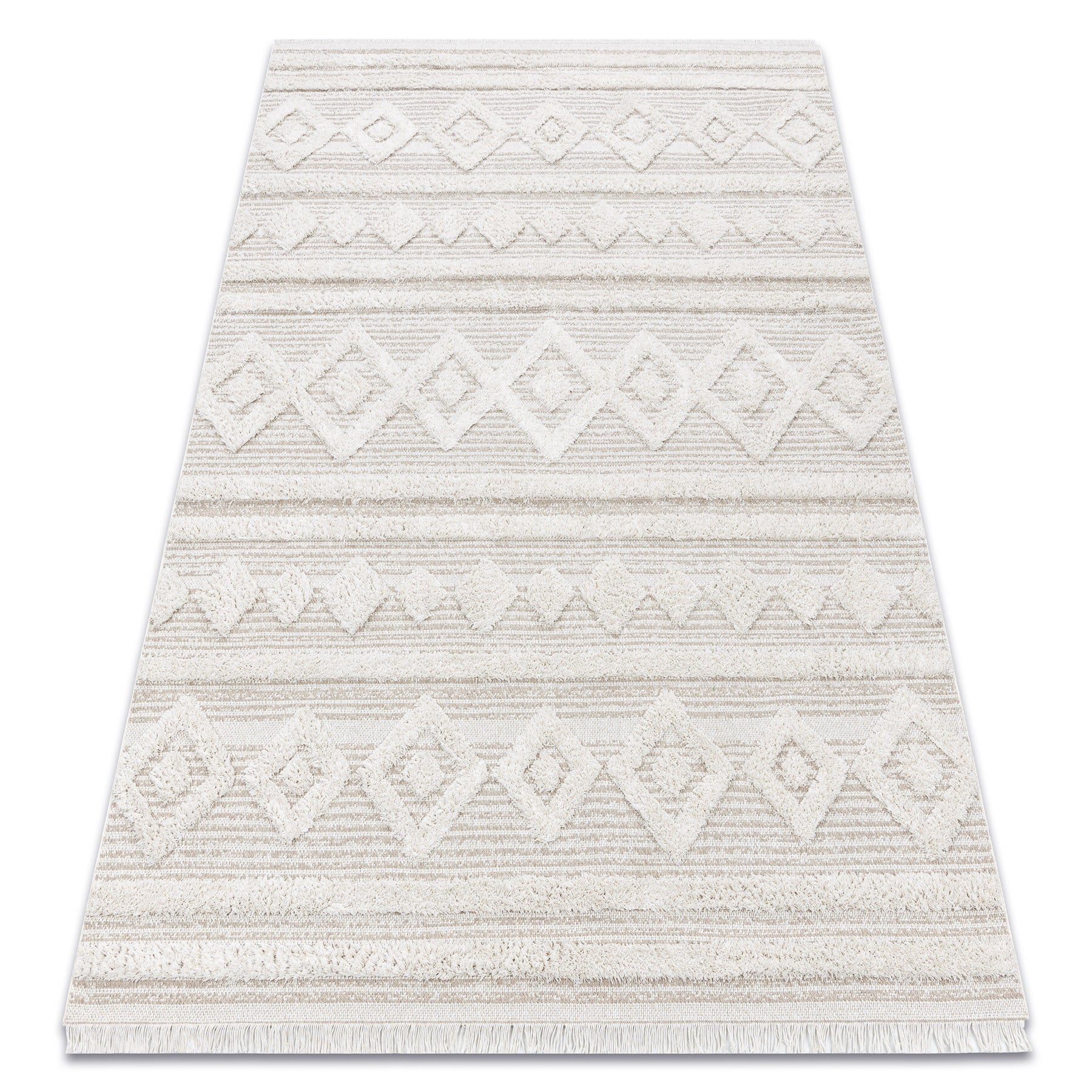 Dywan MOROC 22322 Romby, linie Ekologiczny, EKO SIZAL frędzle - strukturalny beż / krem 155x220 cm