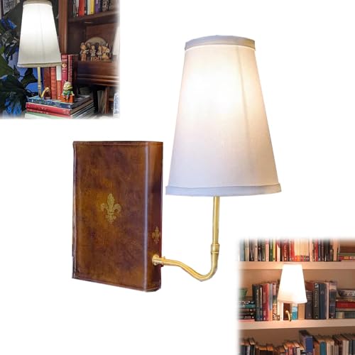 Klasyczna lampa literacka antyczna mosiężna vintage z abażurem tkaninowym, do półki na książki/projekt naukowy