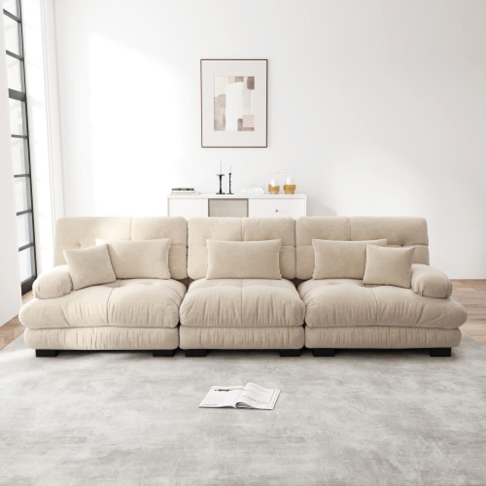 Narożna sofa Cloud do salonu, podwójna sofa z tkaniny szenilowej z 3 poduszkami lędźwiowymi i 3 poduszkami dekoracyjnymi, rama z litego drewna