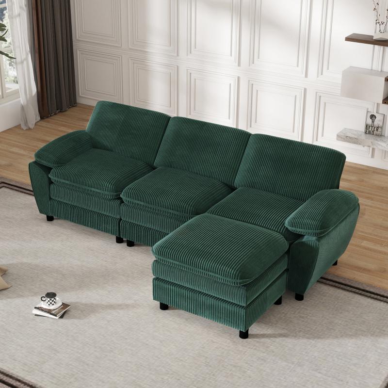 Modułowa sofa Kombi L-Sofa z Doppel-Kissen & Abnehmbarem Osman, Elegantes Samtsofa für Wohnzimmer, Bequemes Ergonomisches 3-Sitzer-Sofa