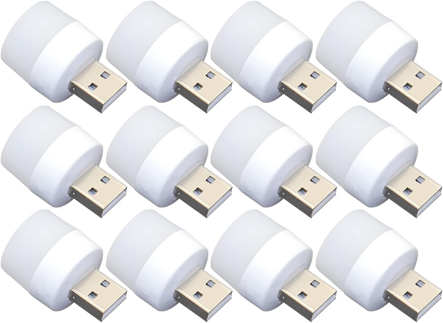 Zestaw 12 mini lampek nocnych LED USB, bez czujnika światła, wtykowe, ciepłe białe światło, kompaktowe, idealne do sypialni, łazienki, kuchni, samocho