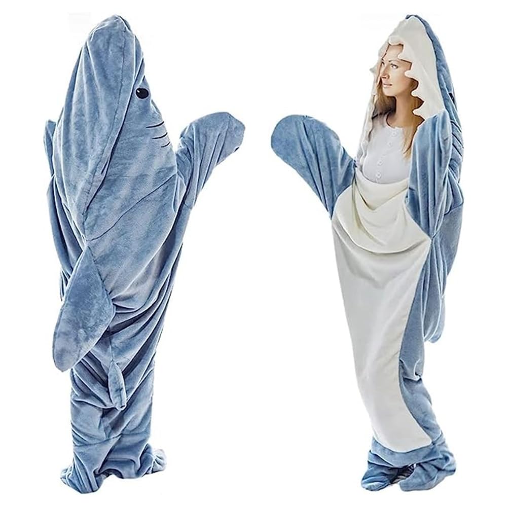 Shark Blanket Hoodie, Wearable Shark Snuggie, Super Soft Flannel Shark Onesie Hoodie, 66.92 x 27.55 cali