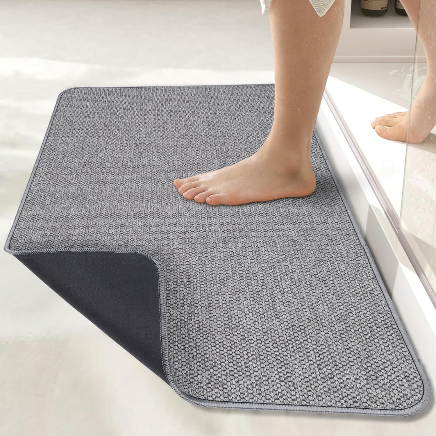 Mata łazienkowa, ultracienka mata łazienkowa, antypoślizgowa mata łazienkowa, szybkoschnąca, można prać w pralce, szara, 60*90 cm