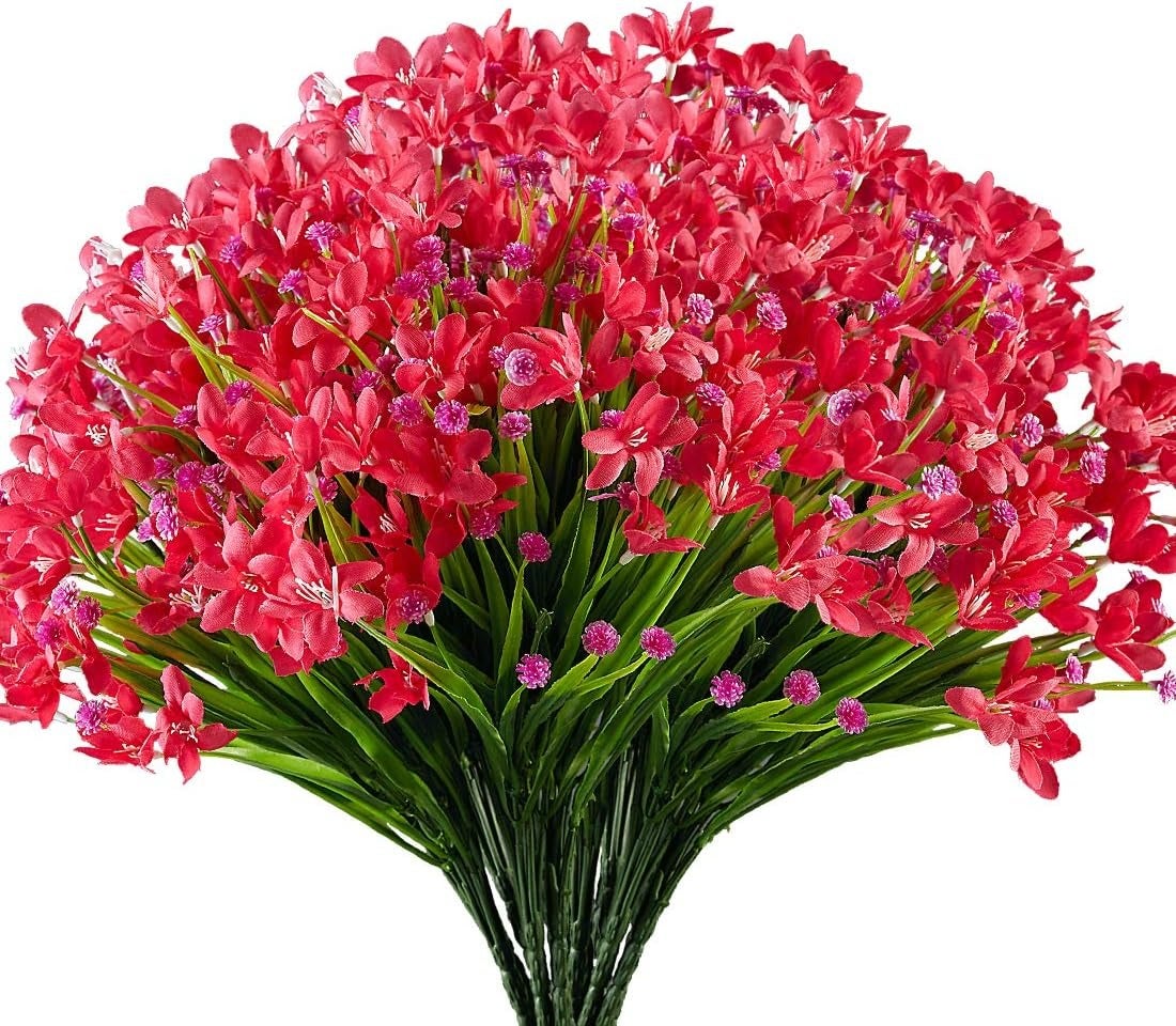 6 sztuk sztucznych kwiatów orchidei, plastikowe rośliny na ślub, bukiet ślubny, na zewnątrz, do domu, ogrodu, kuchni, biura, wazon na stół, czerwone