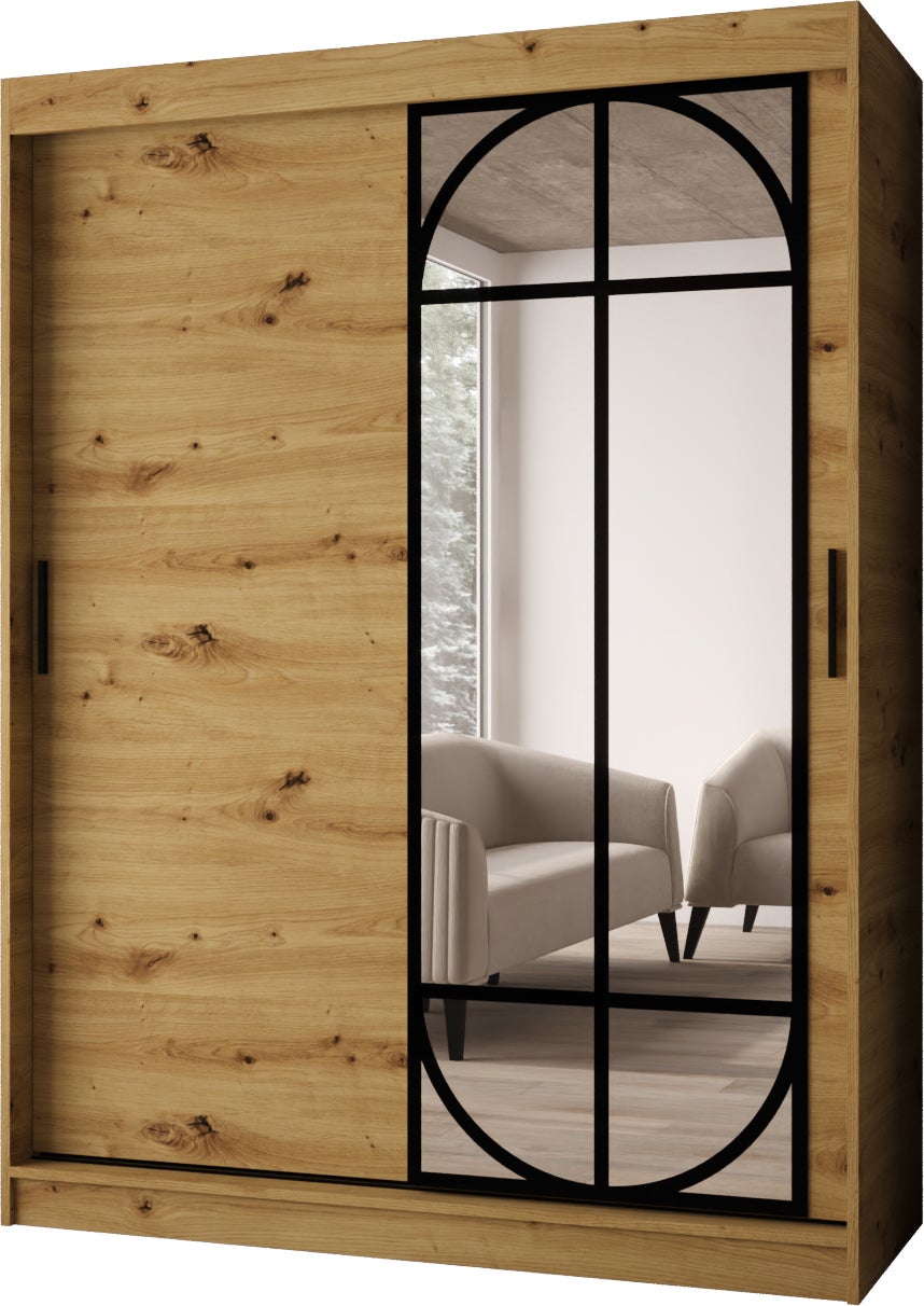 Szafa przesuwna z lustrem LUGO 150 x 62 x 200 artisan + u. czarny