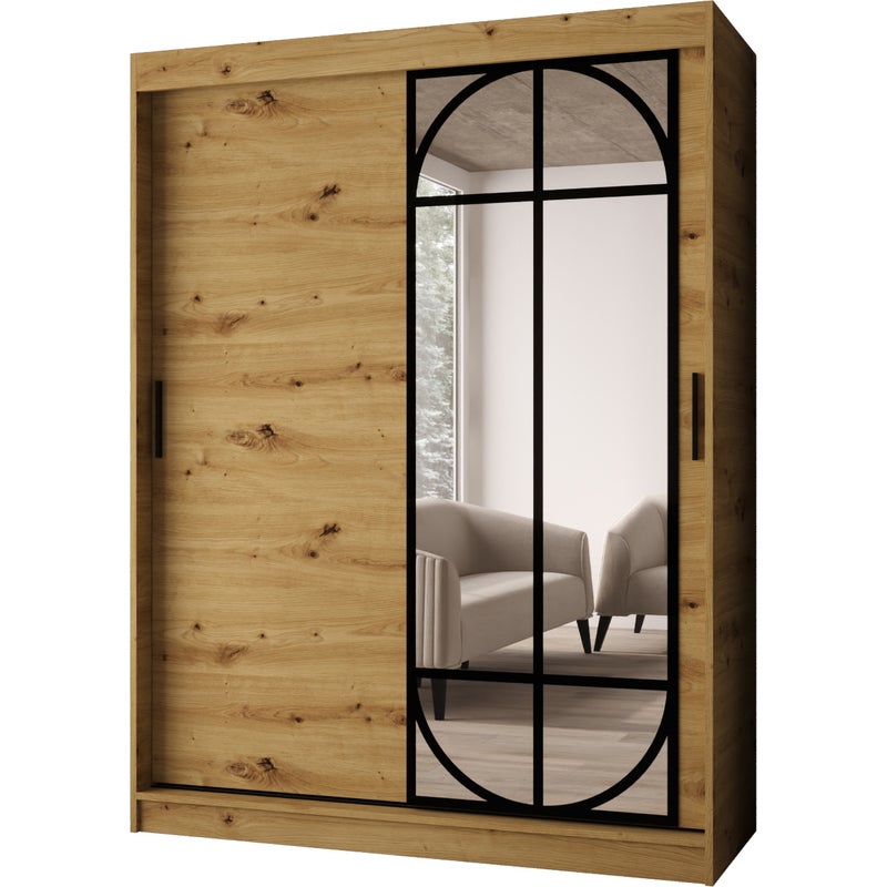 Szafa przesuwna z lustrem LUGO 150 x 62 x 200 artisan + u. czarny