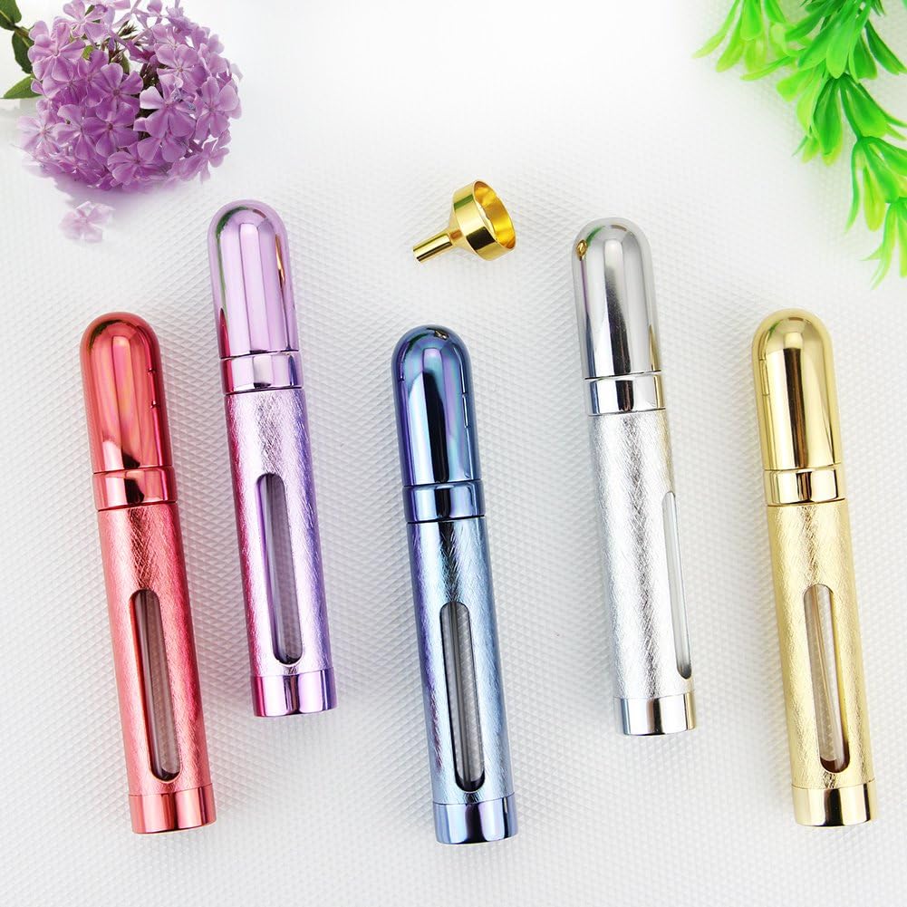 Miniaturowa, przenośna, napełniana, pusta butelka z rozpylaczem do perfum, 12 ml, zestaw 5 pustych butelek na perfumy dla mężczyzn i kobiet, materiał