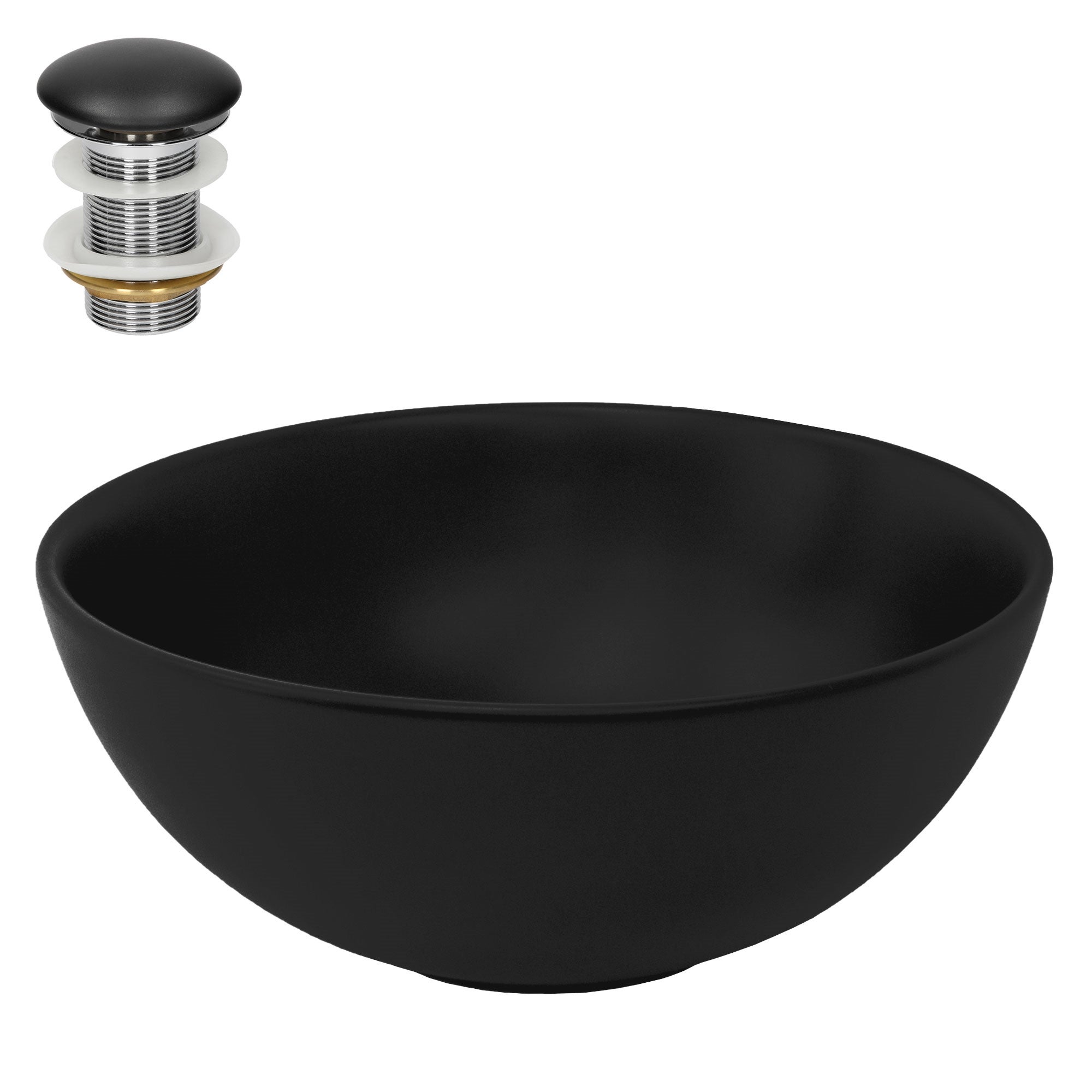 ML-Design Umywalka Ceramiczna Czarny Mat Ø32x13,5cm Okragla z zestawem odplywowym bez przelewu, Nowoczesna Umywalka Blatowa Umywalka Umywalka Reczna,