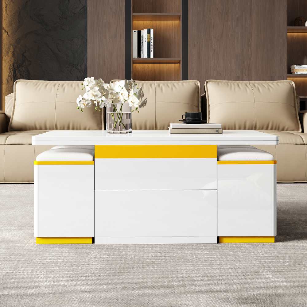 Wielofunkcyjny stolik kawowy z podnoszonym i rozkładanym blatem, modułowy zestaw mebli do salonu z płyty MDF, 100 × 50 × 43 cm