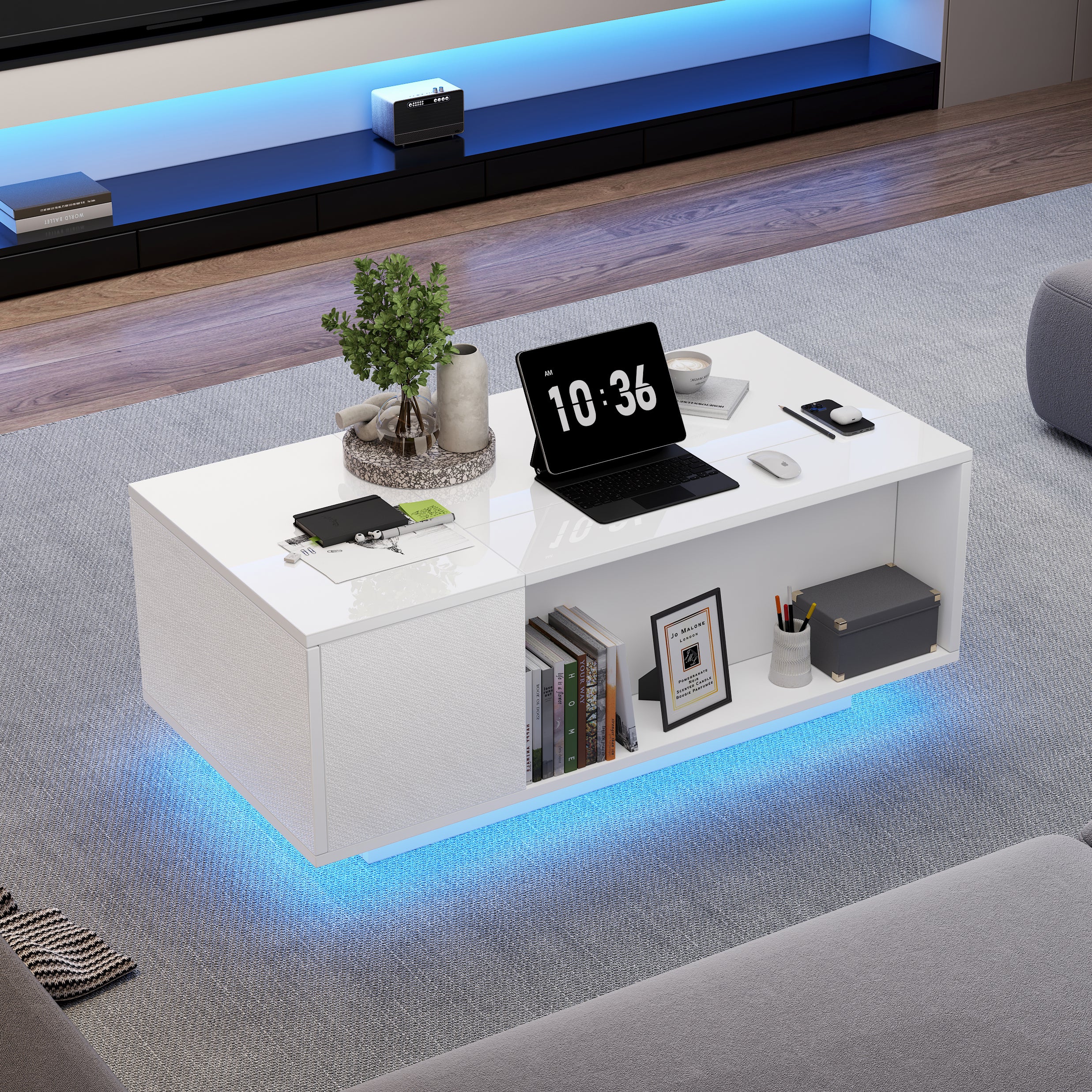 Łóżko dziecięce 90x200cm z aksamitu - łóżko wysuwane z 3 szufladami i kolorowymi światłami LED - beżowe