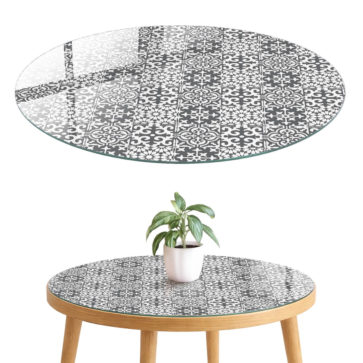 Blat szklany z grafiką i nadrukiem 4 mm - ochrona, dekoracja i metamorfoza mebli fi60 cm Klasyczne wzory