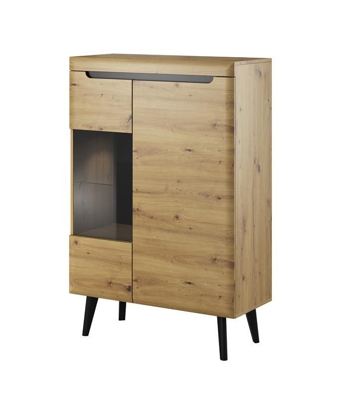 NODIS - Witryna NWT90 / Dąb artisan + LED – Nowoczesna witryna z oświetleniem