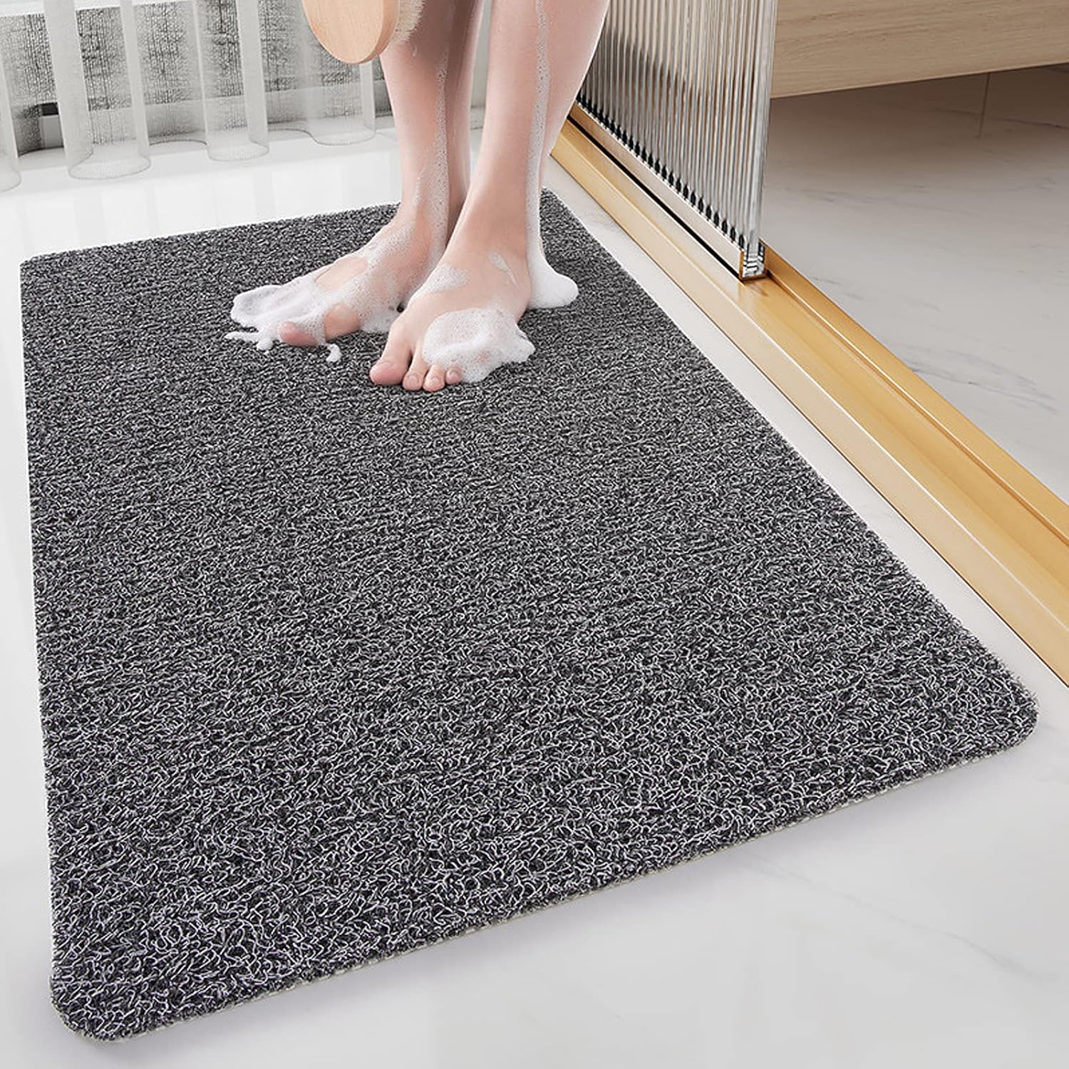 Mata łazienkowa antypoślizgowa, prostokątna, 80 x 40 cm, materiał luffa z funkcją drenażu, odpowiednia do podłóg mokrych (szara i czarna)