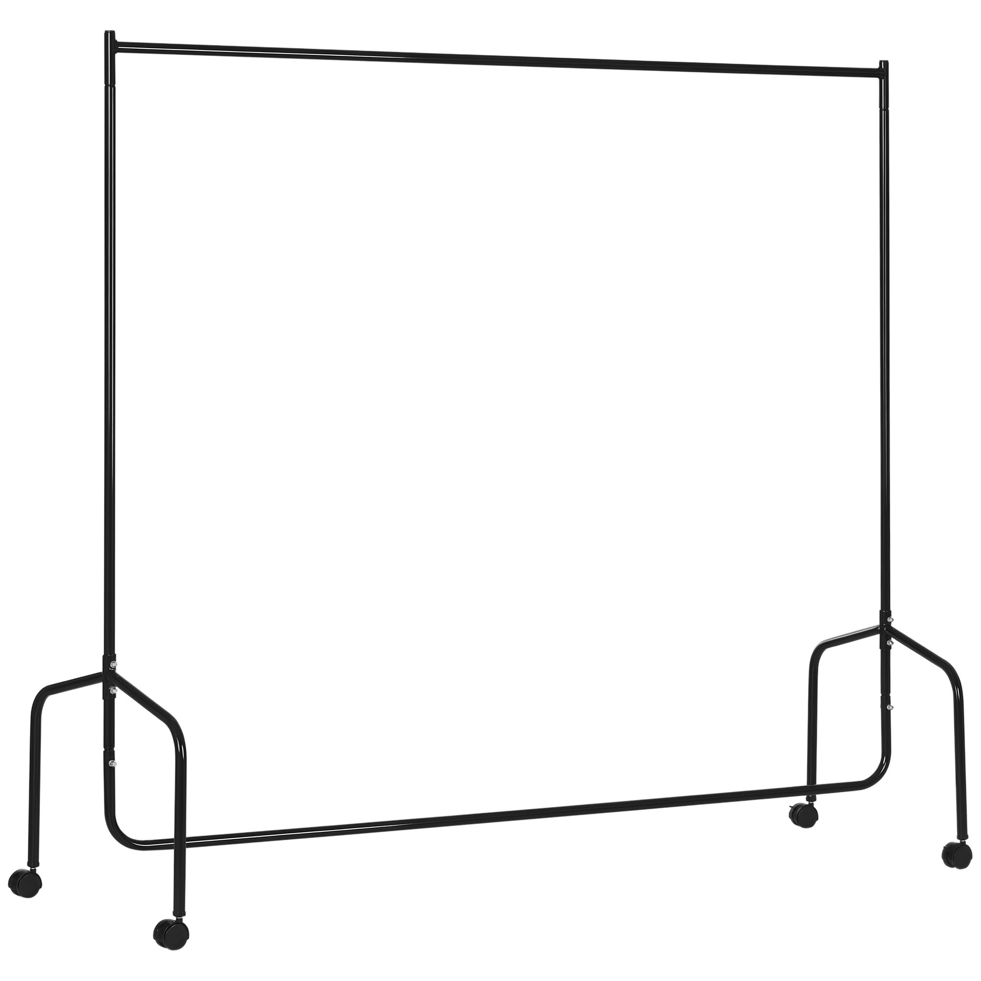 Wieszak na ubrania z kółkami, solidny, nośność 140 kg, 180 x 60 x 170 cm, czarny, stalowy wieszak na ubrania