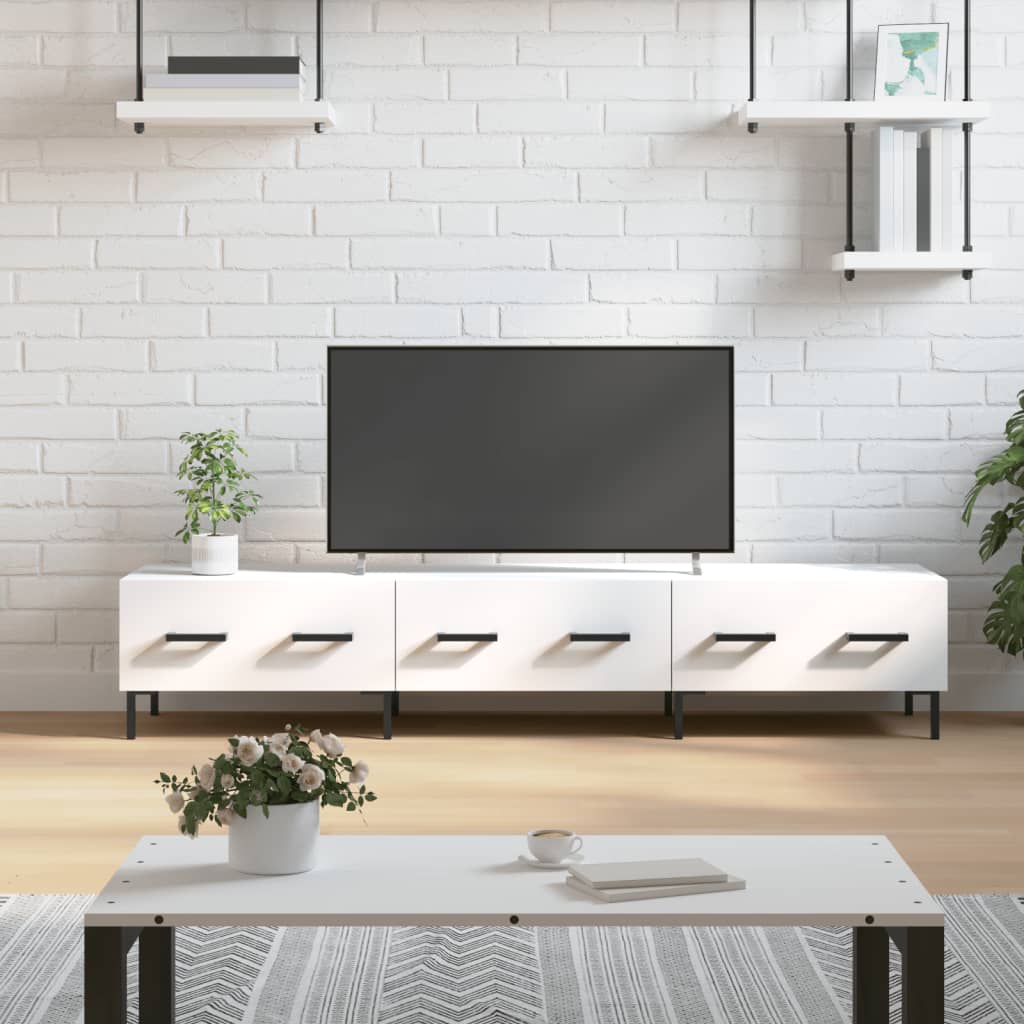 Szafka pod TV, biała, 150x36x30 cm, materiał drewnopochodny