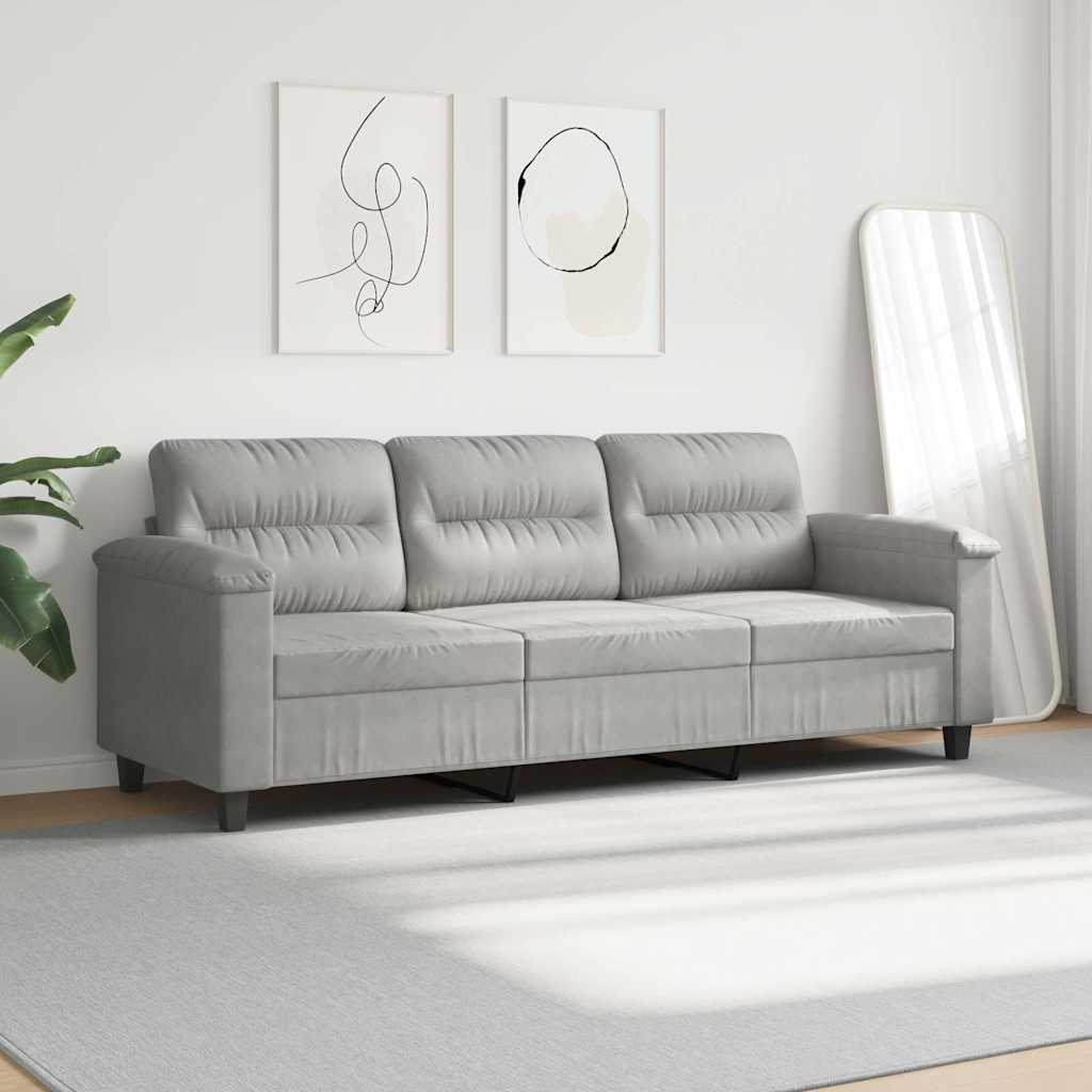 3-osobowa sofa, jasnoszary, 180 cm, tapicerowana mikrofibrą
