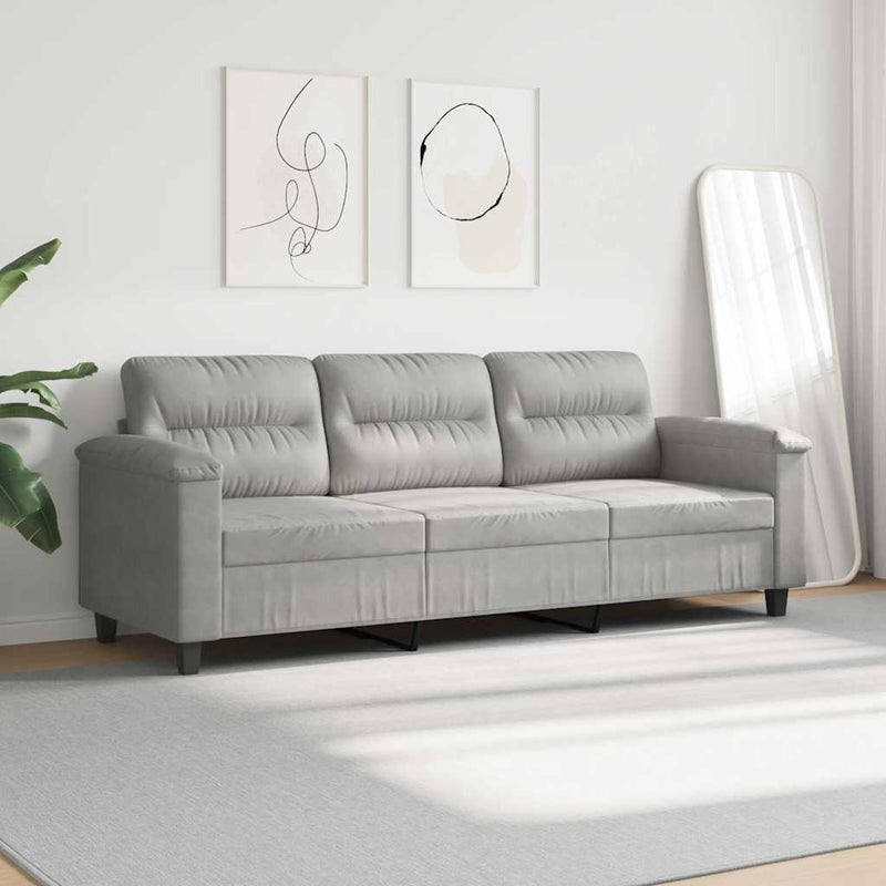 3-osobowa sofa, jasnoszary, 180 cm, tapicerowana mikrofibrą