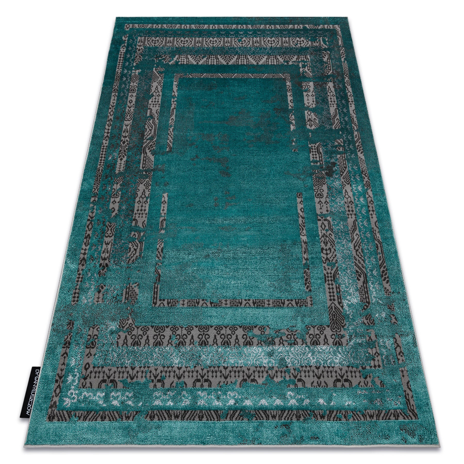 Dywan DE LUXE nowoczesny 1516 Ramka vintage przecierany - Strukturalny zielony / antracyt 160x220 cm