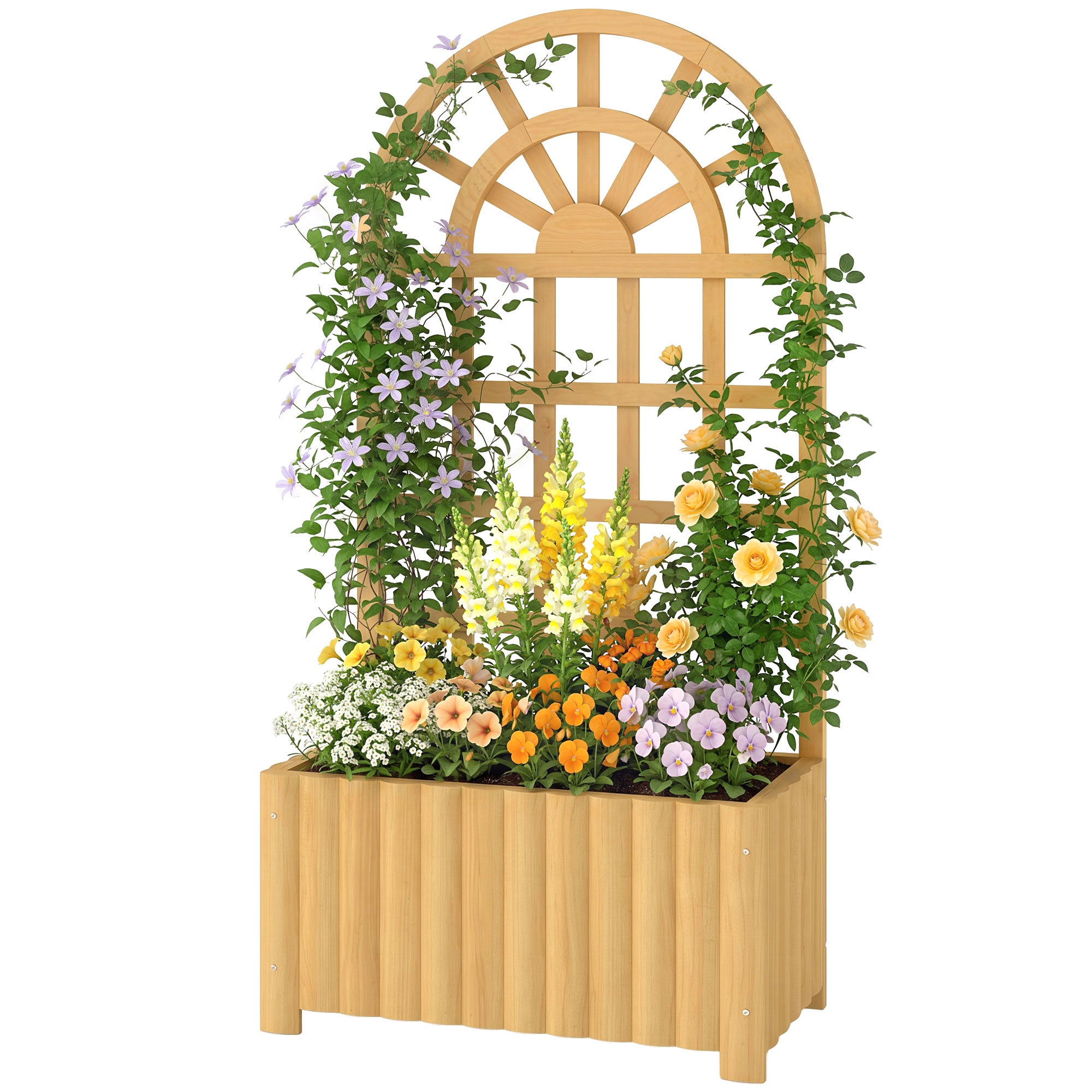 Drewniana donica kratowa z drenażem do uprawy warzyw, kwiatów i ziół, 60 x 30 x 120 cm, naturalna