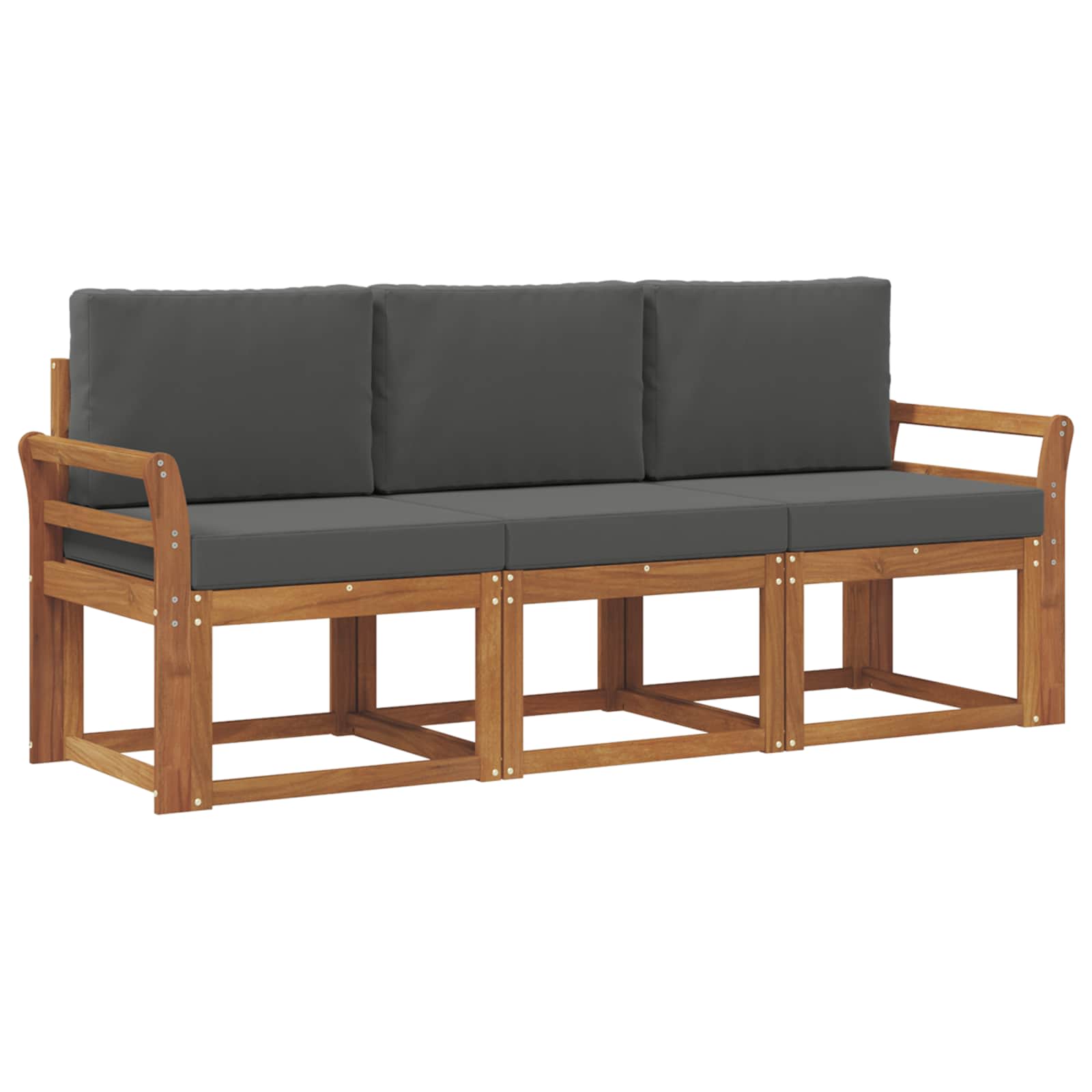 Sofa Ogrodowa Modułowa 3-Osobowa Drewniana z Antracytowymi Poduszkami