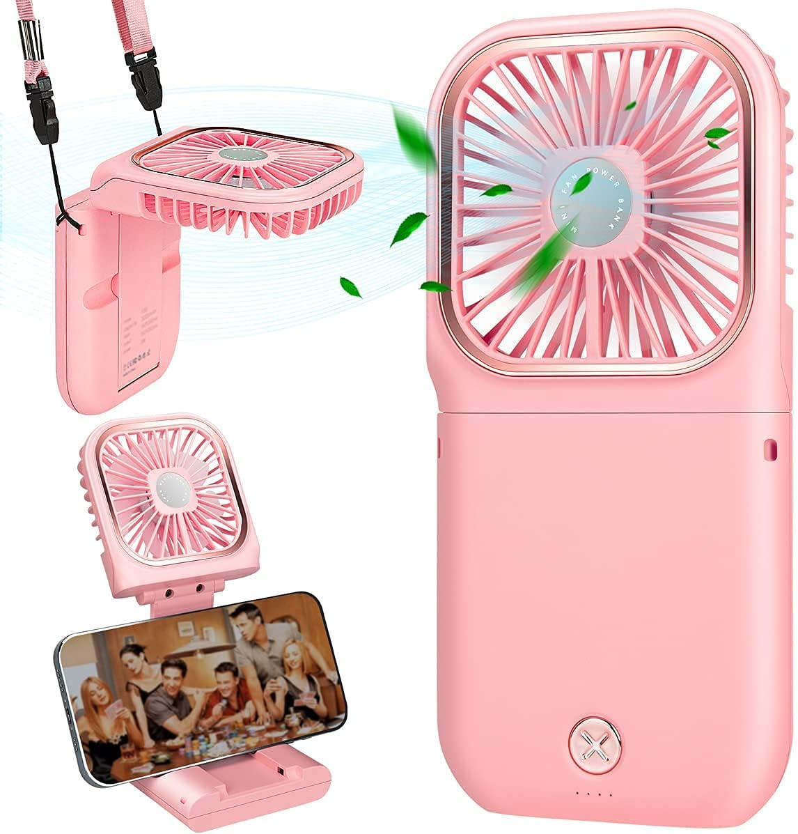 Miniaturowy, cichy wentylator wiszący USB, ładowany przez USB, z 3 prędkościami, składany i przenośny do domu, biura i podróży (ro