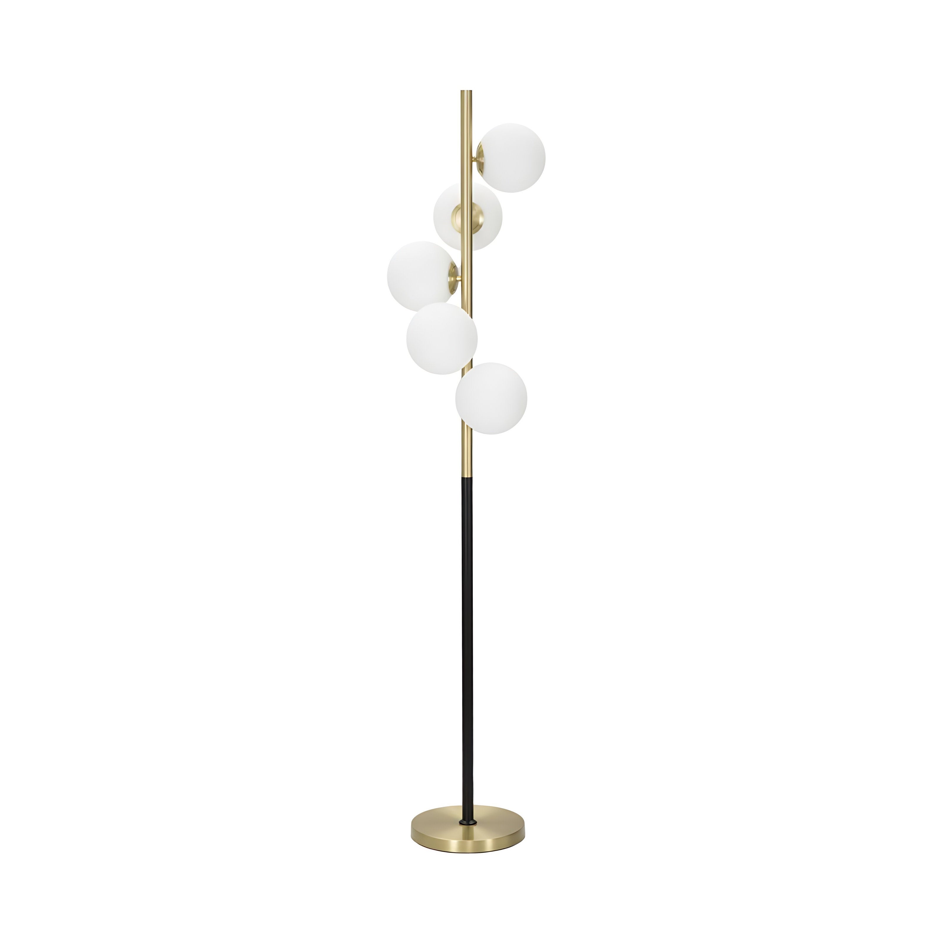 Lampa podłogowa Glamy Dark 5-Light – minimalistyczna lampa podłogowa ze złota i czarnego metalu z białym szkłem – wysokość 160 cm