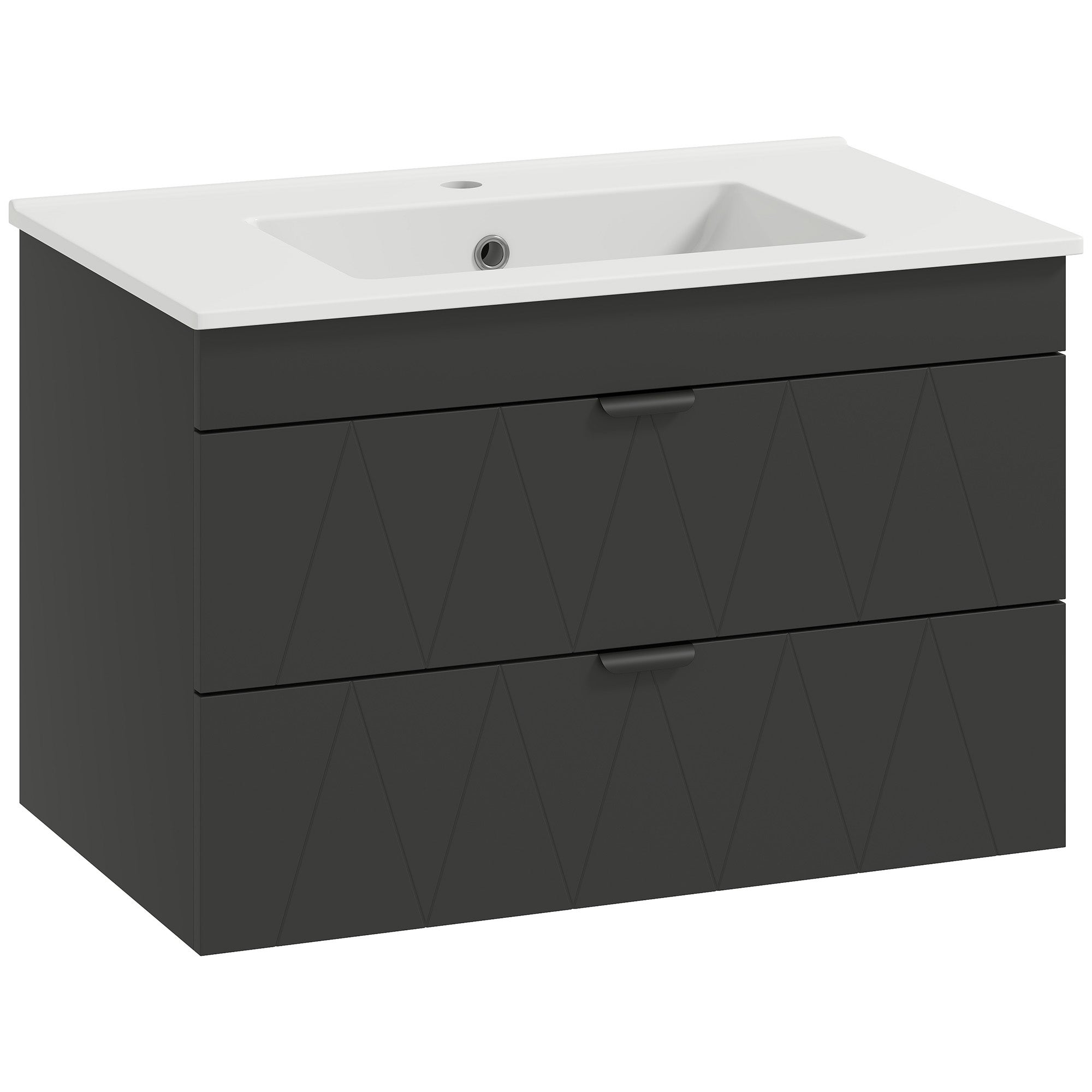 Szafka pod umywalkę ścienną z misą ceramiczną i szufladami z cichym domykiem, czarna.