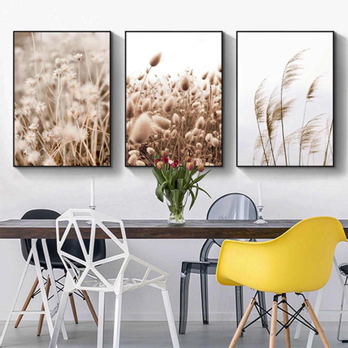 Zestaw 3 nowoczesnych plakatów ściennych, naturalny krajobraz i koci ogon, abstrakcyjny plakat botaniczny, dekoracja w stylu boho, bez ramy, 30 x 40 c