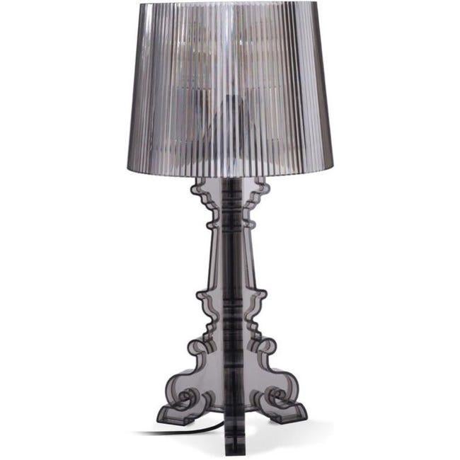 Lampa stołowa - Mała designerska lampa do salonu - Ciemnoszara - Akryl, Plastik