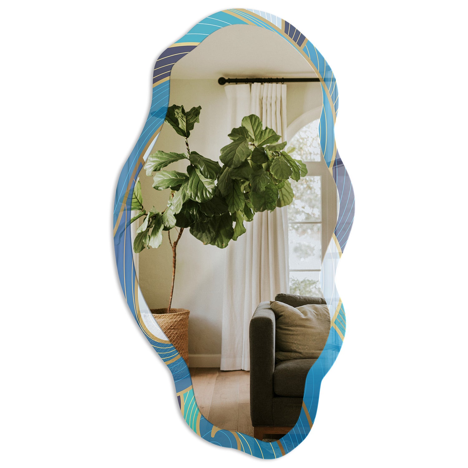 Lustro falujące do salonu z ozdobną ramą szklaną - Morskie fale 52x97cm