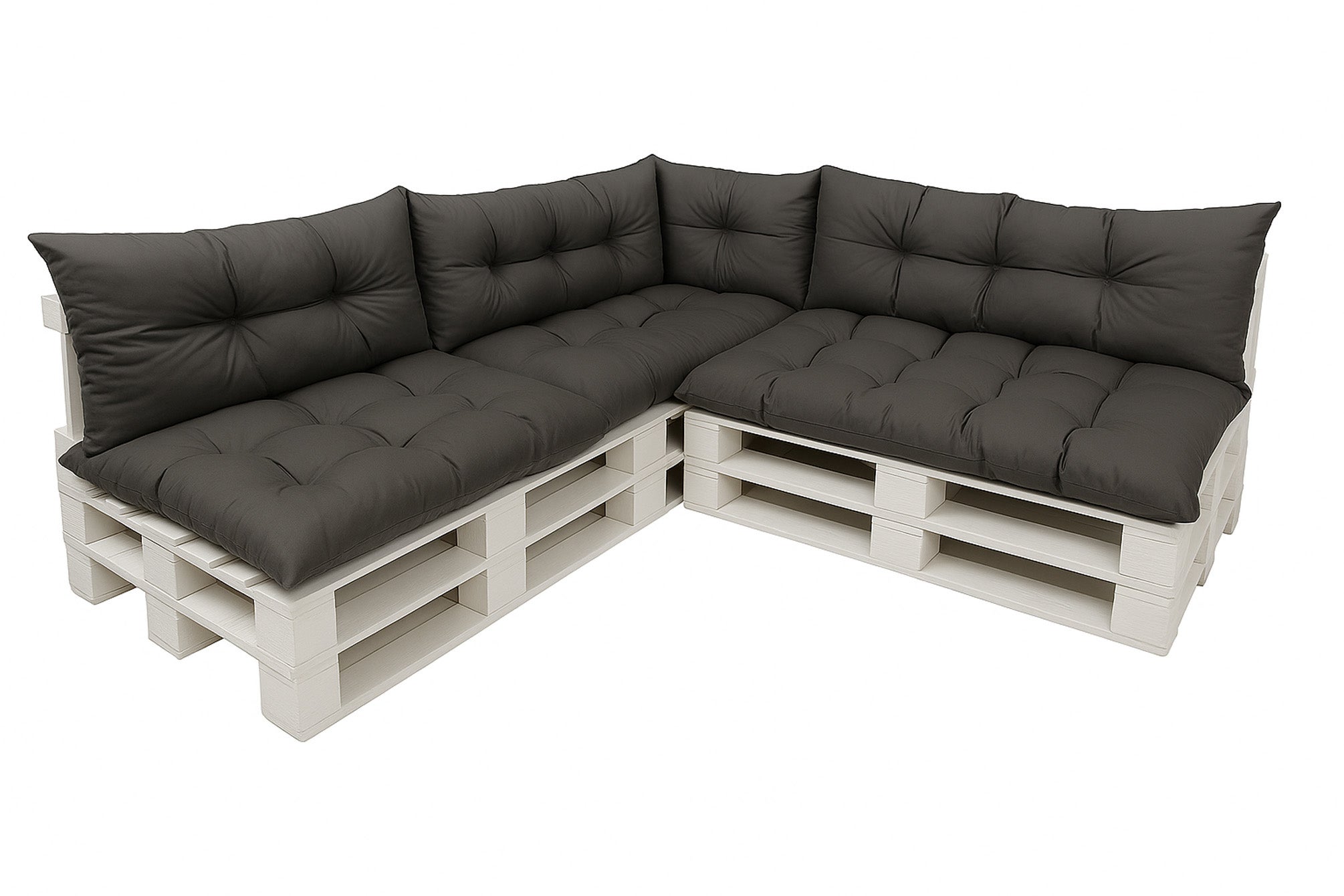 Komplet poduszek ogrodowych na palety 3x120x60cm 3x120x40cm + 60x40cm, wygodne poduszki na meble z palet antracytowe