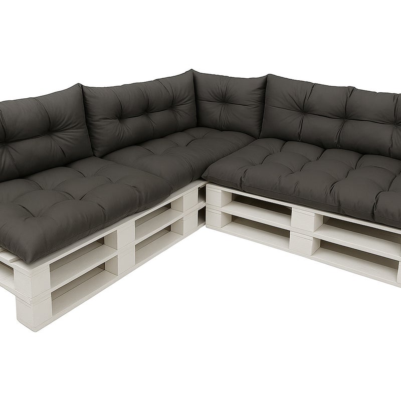 Komplet poduszek ogrodowych na palety 3x120x60cm 3x120x40cm + 60x40cm, wygodne poduszki na meble z palet antracytowe