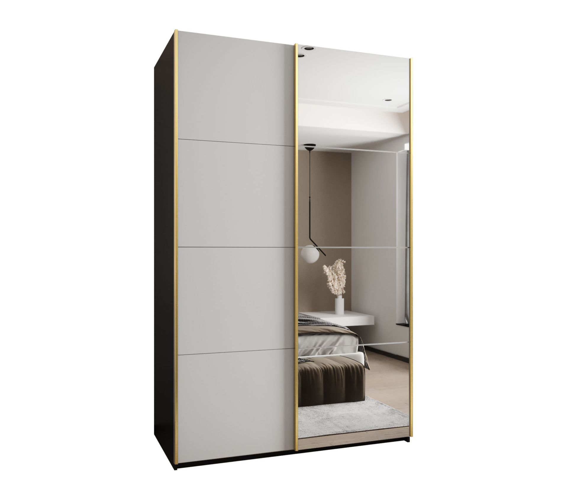 Szafa przesuwna wysoka Lux 3 160 x 64 x 245,5 cm czarny + biały + u. złoty - Abiks Meble