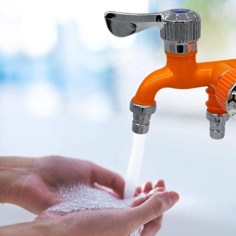 Kran z podwójnym zaworem 90°, z podwójnym sterowaniem, mosiądz, pomarańczowy, do domu i ogrodu