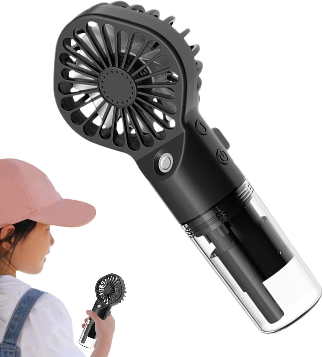 Miniaturowy przezroczysty rozpylacz mgiełki, ładowany przez USB, z 4 prędkościami – czarny