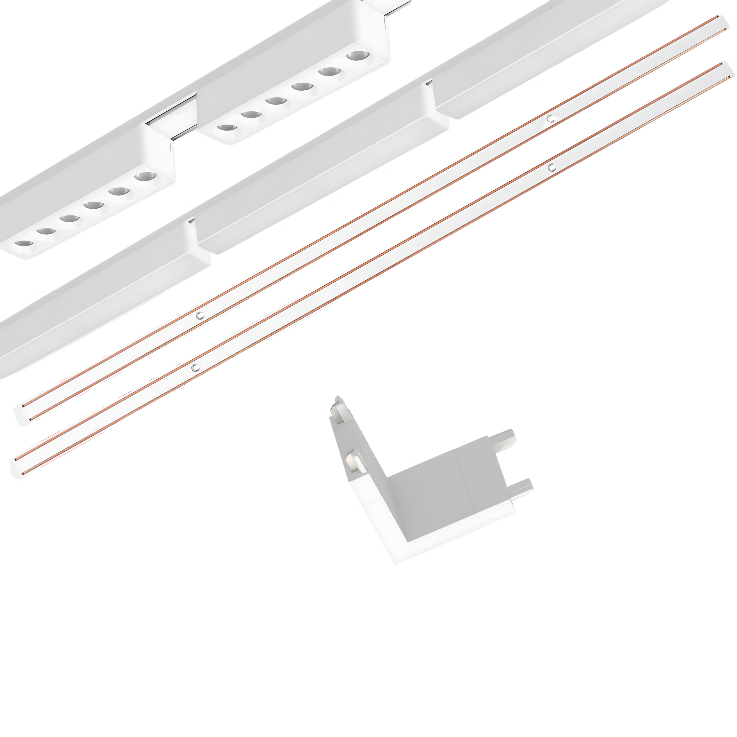 Zestaw oświetlenia szynowego LED Biały system magnetyczny 2 x szyna 1m + 5 lamp LED + łącznik kątowy pionowy - LEDHOFF