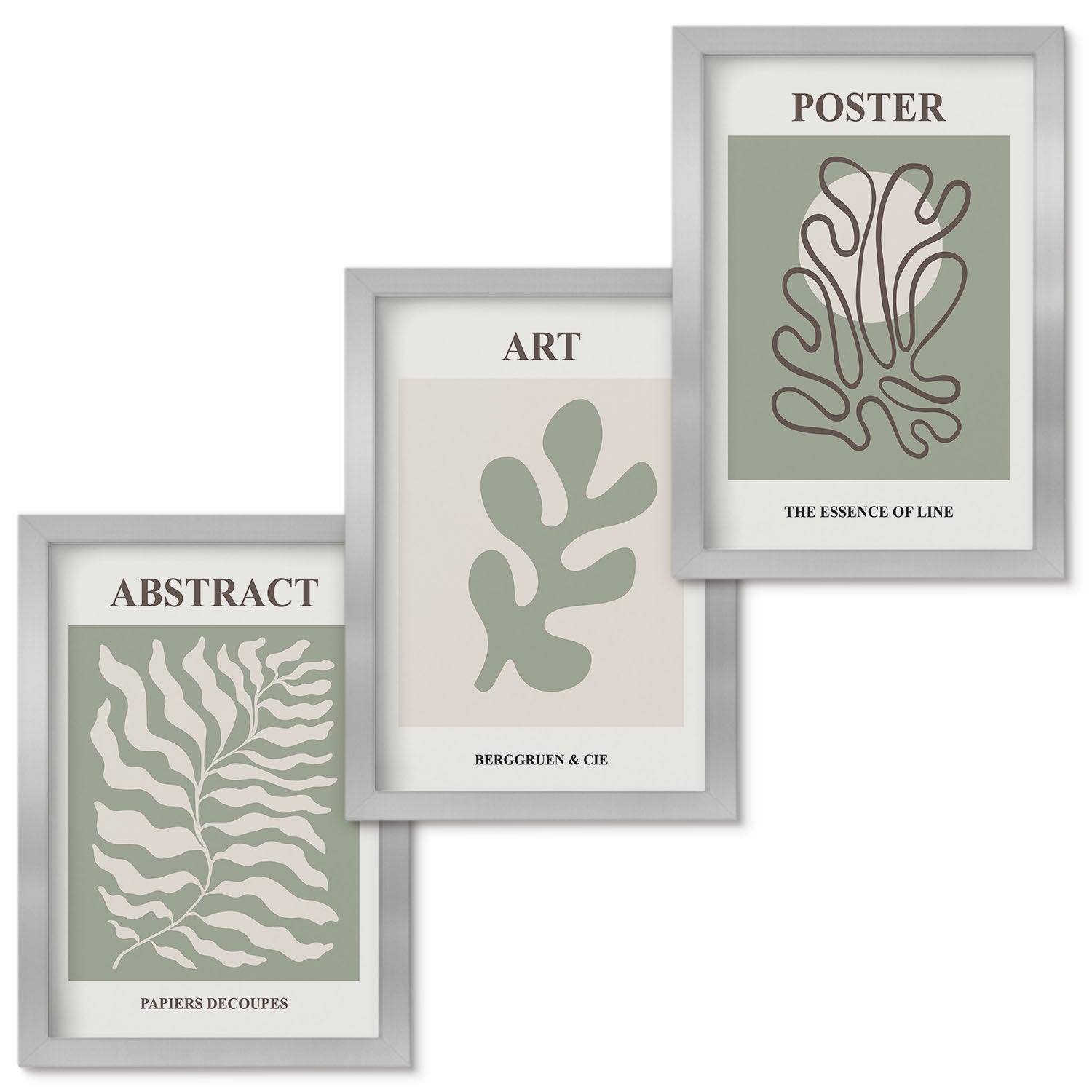 Zestaw obrazów w ramie - 3 części | Wzory roślinne postery Henri Matisse | Srebrna ramka