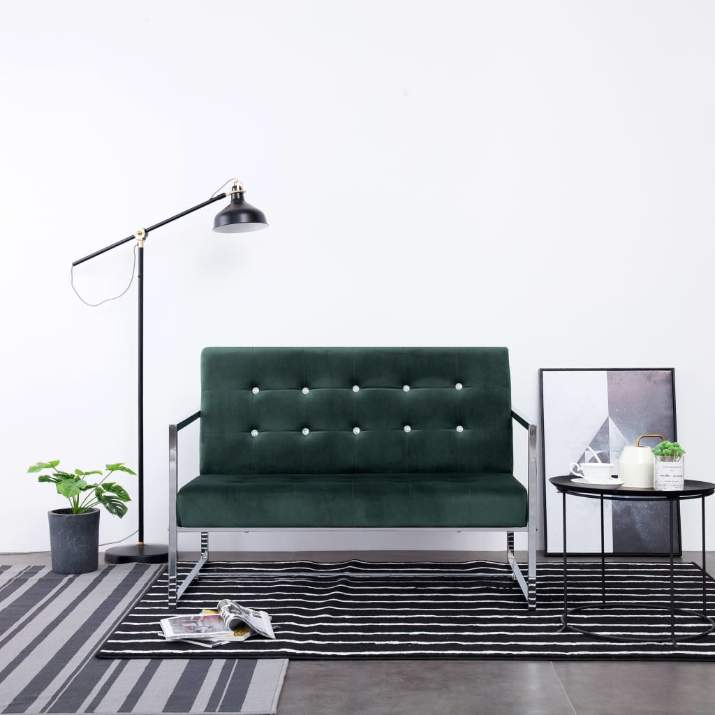 2-osobowa sofa z podłokietnikami, ciemnozielona, chrom, aksamit vidaXL