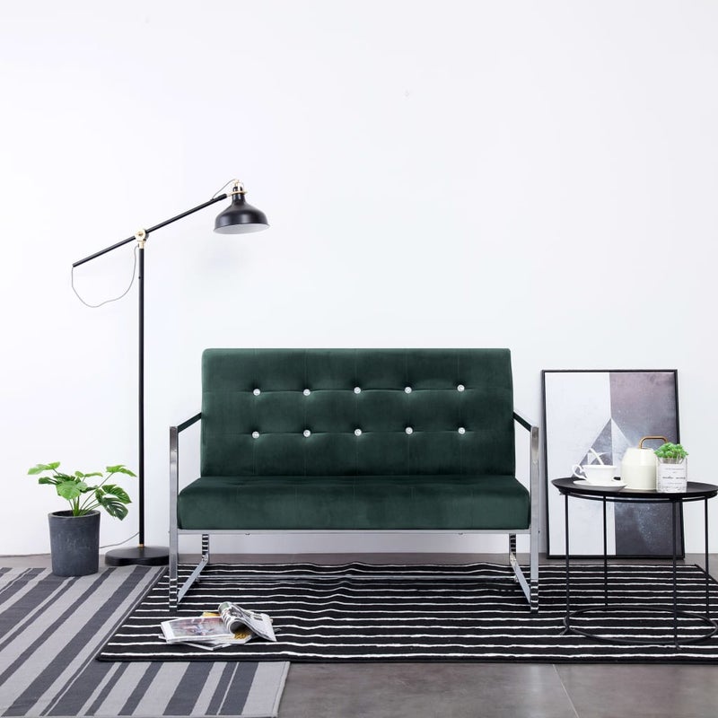 2-osobowa sofa z podłokietnikami, ciemnozielona, chrom, aksamit vidaXL