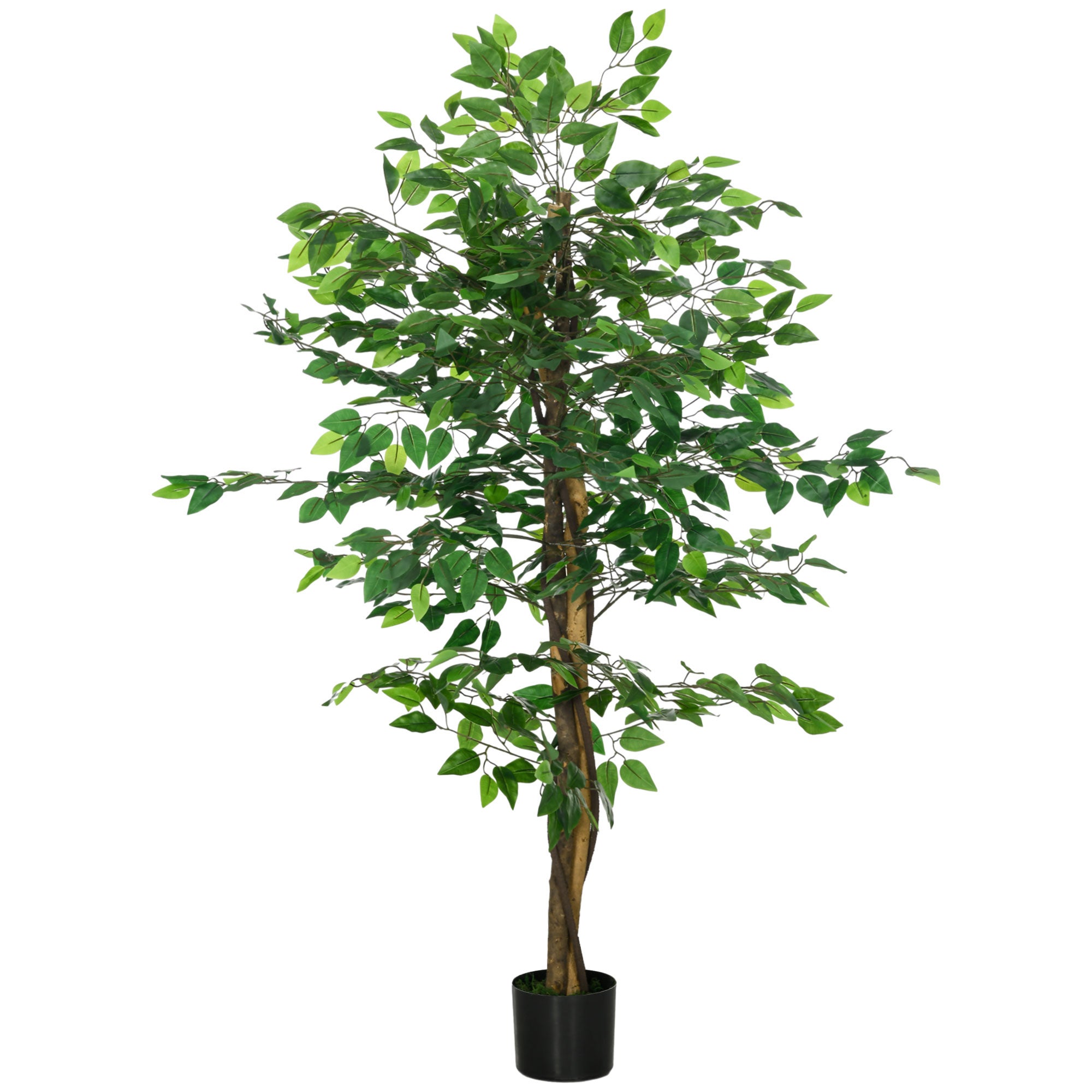 Sztuczna roślina z naturalnymi pniami 150 cm Ficus syntetyczny z 882 liśćmi Zielona dekoracja domu