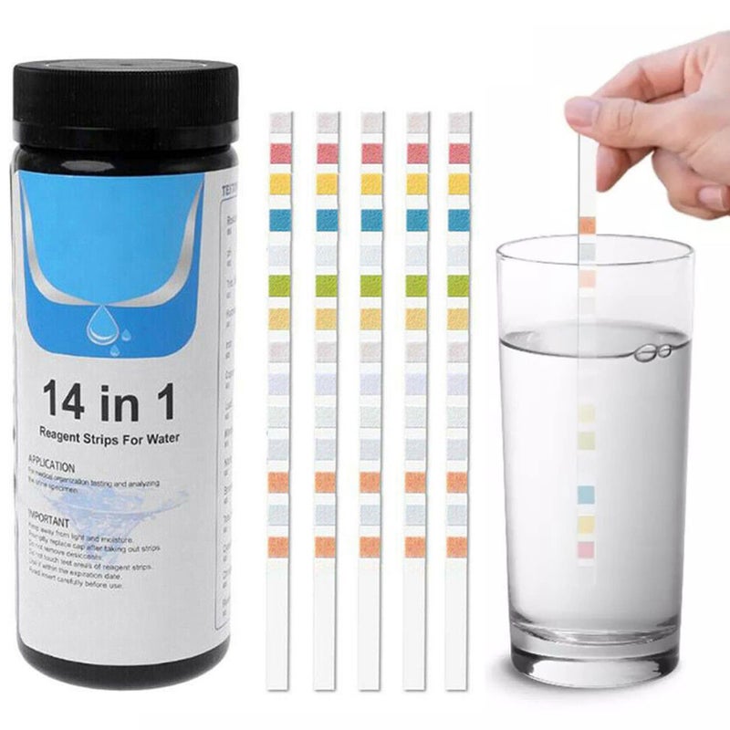 Tester Chloru 14 w 1 w Pasku do Wody Basenowej i Spa - 50 Pasków Testowych do Chloru Wolnego, pH, Twardości i Chloru Szybkiego i Niezawodnego